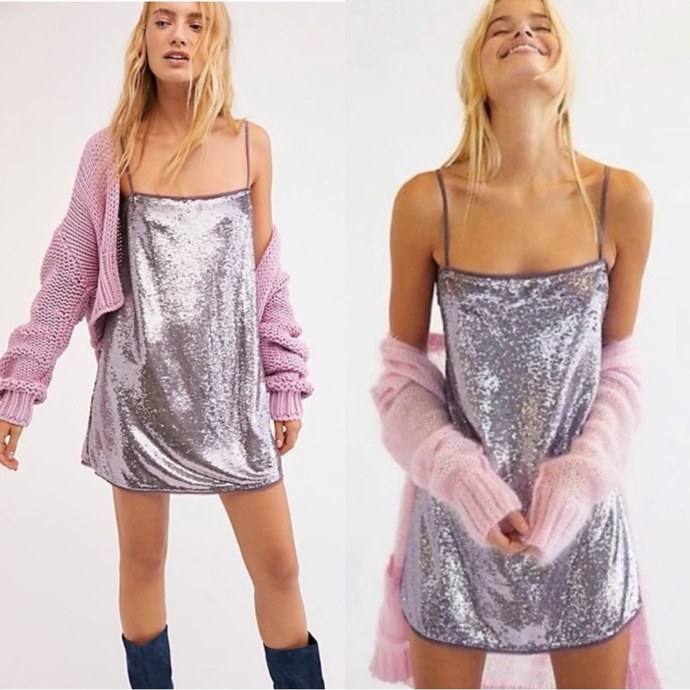 FREE PEOPLE Intimately Time To Shine Sequin Purple Slip Mini Dress
